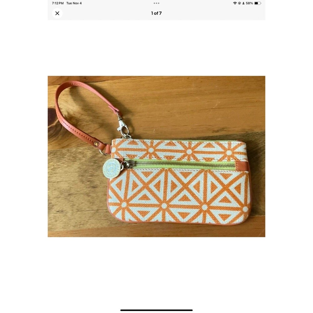 Spartina Daufuskie Island Wristlet in Orange/Ivory Natural Linen/Leather